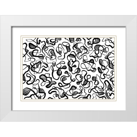 Abstract Thin Lines Pattern White Modern Wood Framed Art Print with Double Matting by Treechild