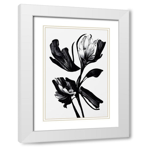 Black Flower White Modern Wood Framed Art Print with Double Matting by Treechild