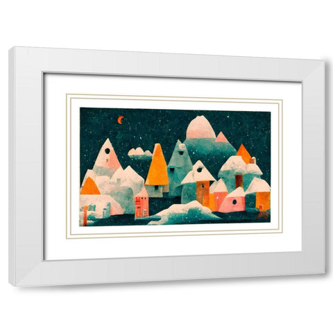 Little Village With Moon White Modern Wood Framed Art Print with Double Matting by Treechild