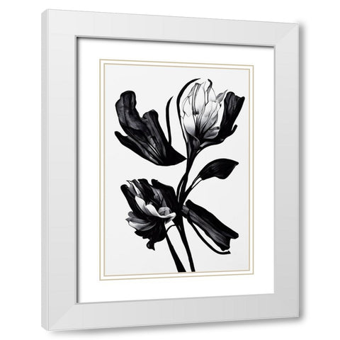 Black Flower White Modern Wood Framed Art Print with Double Matting by Treechild