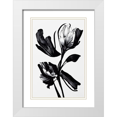 Black Flower White Modern Wood Framed Art Print with Double Matting by Treechild