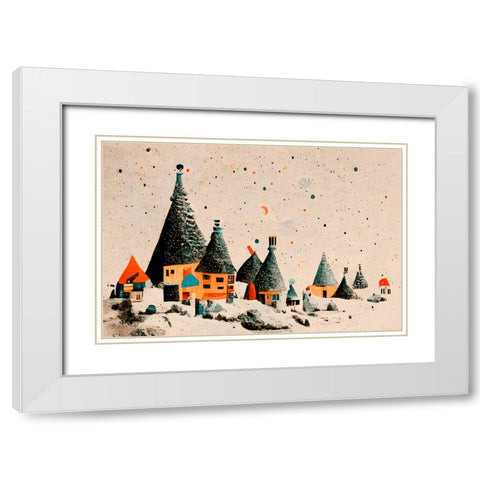 Fairy Village White Modern Wood Framed Art Print with Double Matting by Treechild