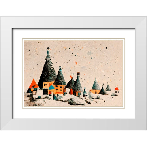 Fairy Village White Modern Wood Framed Art Print with Double Matting by Treechild