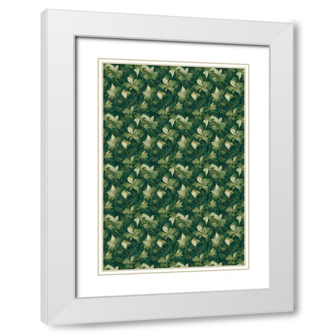 Green Leafs Pattern White Modern Wood Framed Art Print with Double Matting by Treechild