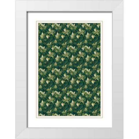 Green Leafs Pattern White Modern Wood Framed Art Print with Double Matting by Treechild