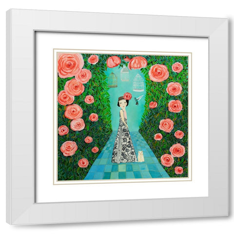 Rose Garden White Modern Wood Framed Art Print with Double Matting by Ri, Isabelle