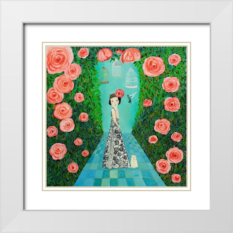 Rose Garden White Modern Wood Framed Art Print with Double Matting by Ri, Isabelle