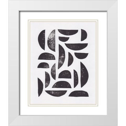 Linocut Abstract #7 White Modern Wood Framed Art Print with Double Matting by Galitsyna, Alisa