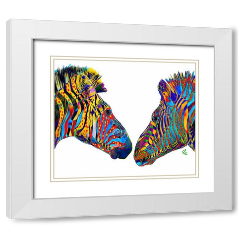 Ziggy and Zag the Zebras White Modern Wood Framed Art Print with Double Matting by Day, Ruth