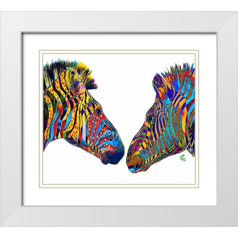 Ziggy and Zag the Zebras White Modern Wood Framed Art Print with Double Matting by Day, Ruth