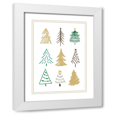 Christmas Trees 1 White Modern Wood Framed Art Print with Double Matting by N., Kristina
