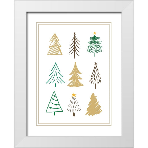 Christmas Trees 1 White Modern Wood Framed Art Print with Double Matting by N., Kristina