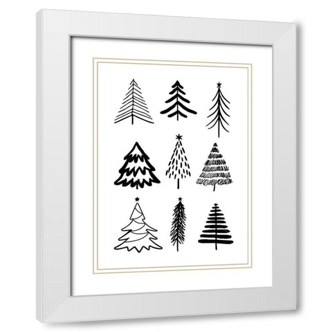 Christmas Trees 3 White Modern Wood Framed Art Print with Double Matting by N., Kristina