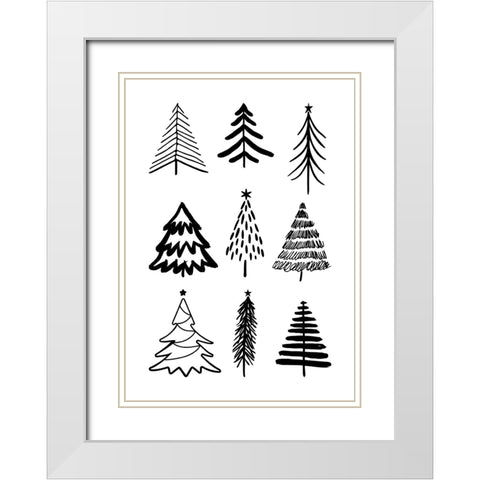 Christmas Trees 3 White Modern Wood Framed Art Print with Double Matting by N., Kristina