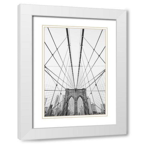Brooklyn Bridge White Modern Wood Framed Art Print with Double Matting by Pienaar, Kathrin