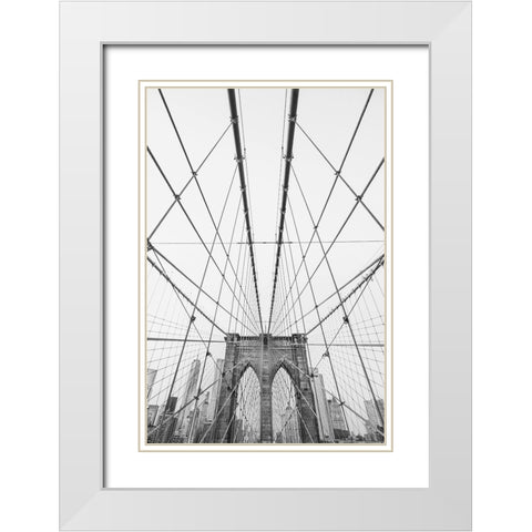 Brooklyn Bridge White Modern Wood Framed Art Print with Double Matting by Pienaar, Kathrin
