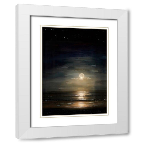 Full Moon Over Ocean White Modern Wood Framed Art Print with Double Matting by Day, Ruth
