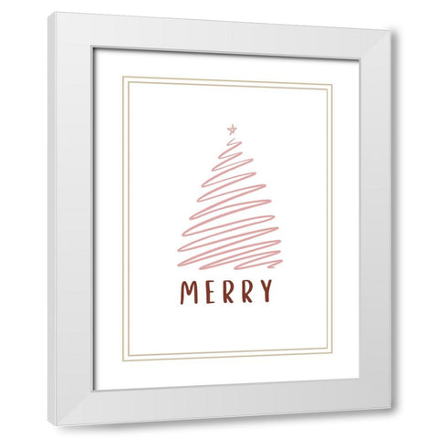 Christmas Tree Merry White Modern Wood Framed Art Print with Double Matting by N., Kristina