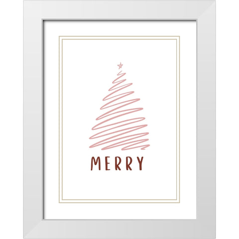Christmas Tree Merry White Modern Wood Framed Art Print with Double Matting by N., Kristina