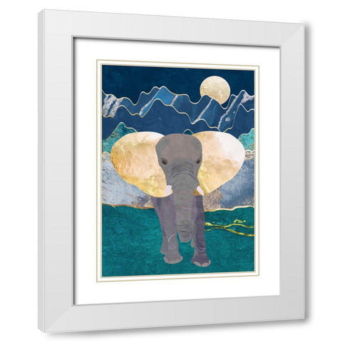 Moonlight golden elephant White Modern Wood Framed Art Print with Double Matting by Manovski, Sarah