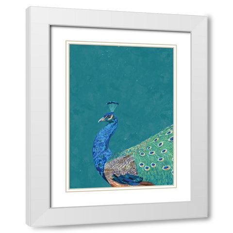 Turquoise peacock White Modern Wood Framed Art Print with Double Matting by Manovski, Sarah