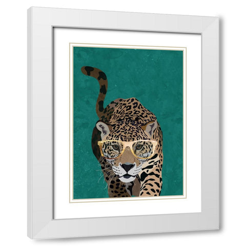 Curious green leopard White Modern Wood Framed Art Print with Double Matting by Manovski, Sarah