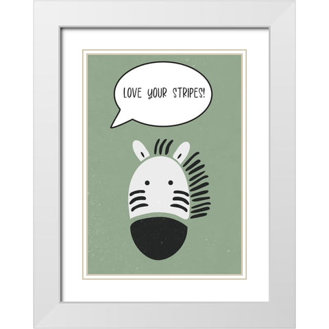 Zebra nursery print White Modern Wood Framed Art Print with Double Matting by Manovski, Sarah