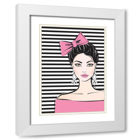 Bow Girl White Modern Wood Framed Art Print with Double Matting by Martina