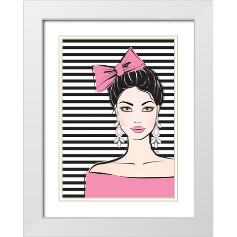 Bow Girl White Modern Wood Framed Art Print with Double Matting by Martina