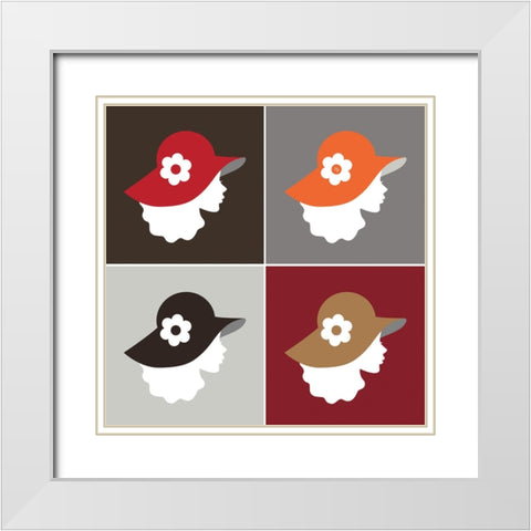 Hat Gals White Modern Wood Framed Art Print with Double Matting by Martina