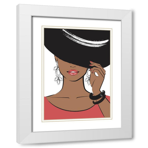 Hat Girl Dark White Modern Wood Framed Art Print with Double Matting by Martina