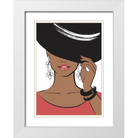 Hat Girl Dark White Modern Wood Framed Art Print with Double Matting by Martina