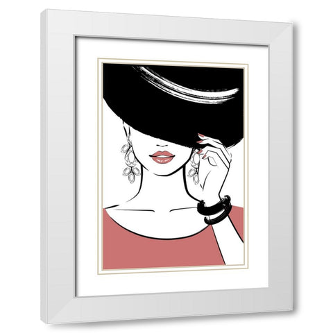 Hat Girl White Modern Wood Framed Art Print with Double Matting by Martina