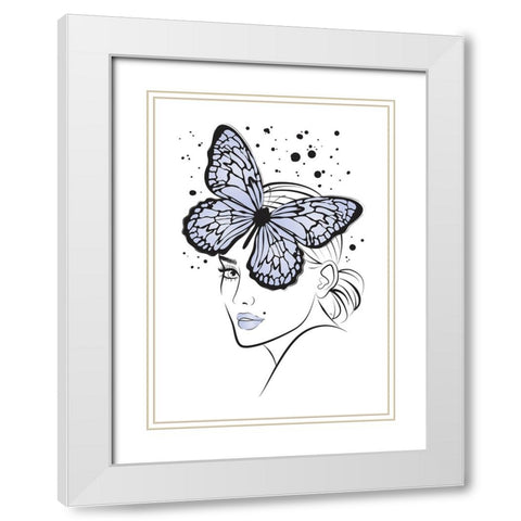 Butterfly Girl Blue White Modern Wood Framed Art Print with Double Matting by Martina