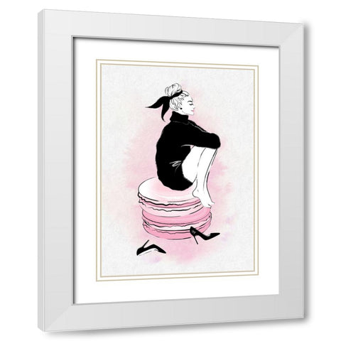 Macaron Girl White Modern Wood Framed Art Print with Double Matting by Martina