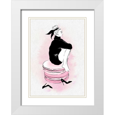 Macaron Girl White Modern Wood Framed Art Print with Double Matting by Martina