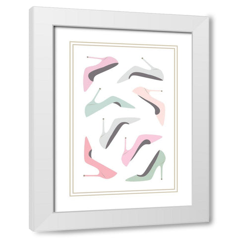 Pastel Heels White Modern Wood Framed Art Print with Double Matting by Martina