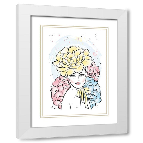 Peony Girl White Modern Wood Framed Art Print with Double Matting by Martina