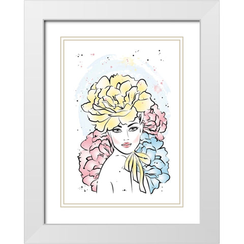 Peony Girl White Modern Wood Framed Art Print with Double Matting by Martina
