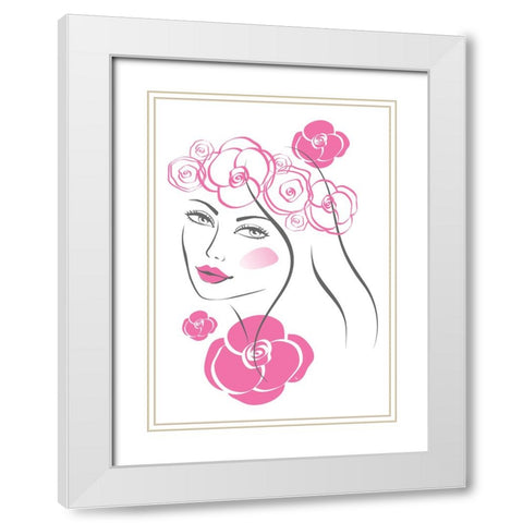 Pink Flowers White Modern Wood Framed Art Print with Double Matting by Martina