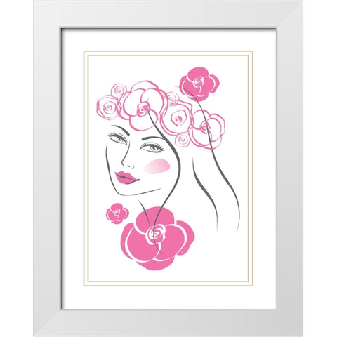 Pink Flowers White Modern Wood Framed Art Print with Double Matting by Martina