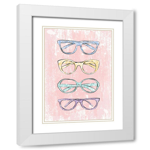 Pink Glasses White Modern Wood Framed Art Print with Double Matting by Martina