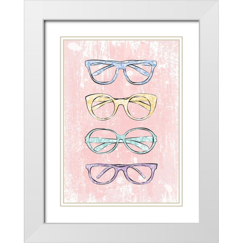 Pink Glasses White Modern Wood Framed Art Print with Double Matting by Martina