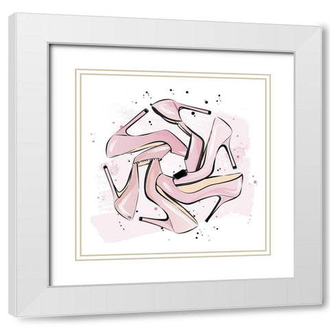 Pink Heels White Modern Wood Framed Art Print with Double Matting by Martina