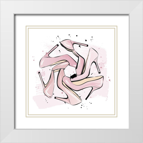 Pink Heels White Modern Wood Framed Art Print with Double Matting by Martina