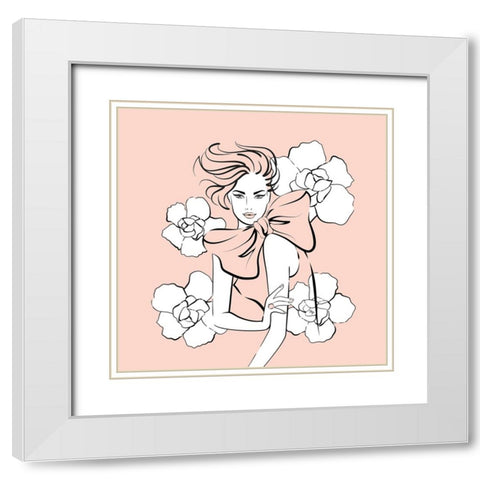 Pink Lady White Modern Wood Framed Art Print with Double Matting by Martina