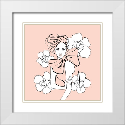 Pink Lady White Modern Wood Framed Art Print with Double Matting by Martina