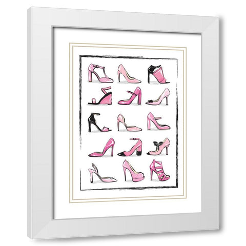 Pink Shoes White Modern Wood Framed Art Print with Double Matting by Martina