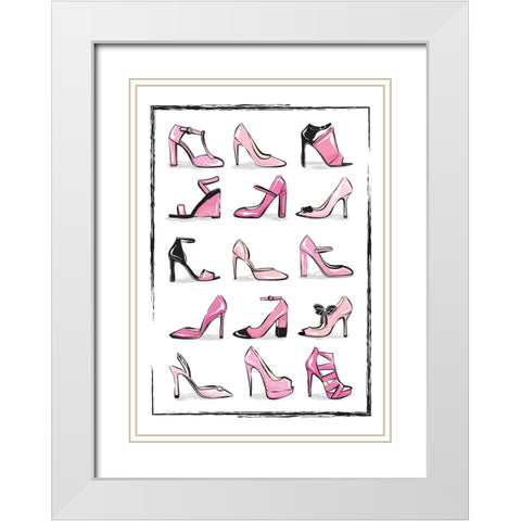 Pink Shoes White Modern Wood Framed Art Print with Double Matting by Martina