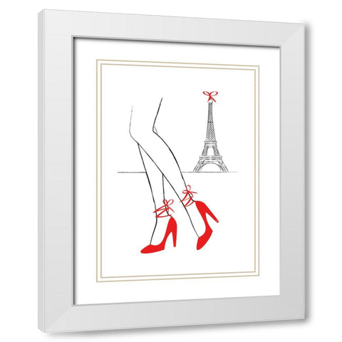 Walk in Paris White Modern Wood Framed Art Print with Double Matting by Martina